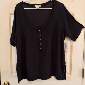 NWT Torrid Festi Linen blend Black Short-Sleeve Henley Top
